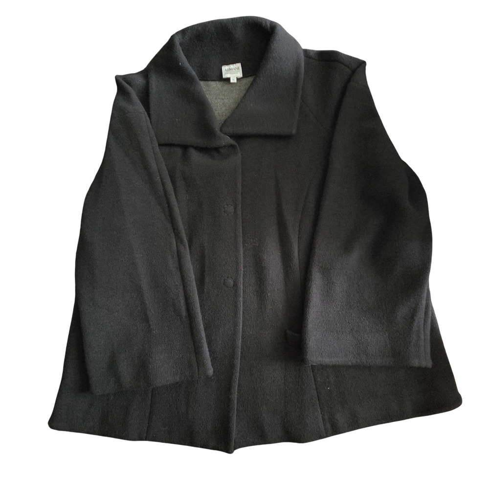 Armani Collezioni Womens Black Wool Blend Button Front Coat Jacket Size 14 - Picture 2 of 5
